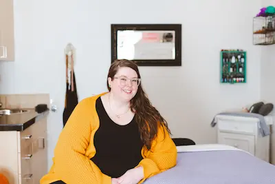 Kelli in the massage room.
